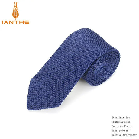 Fashion Slim Neck Tie Wedding Knitt Necktie for Men Skinny Knit Ties Man Gravata Candy Color Navy Narrow Knitted Slim Neckties