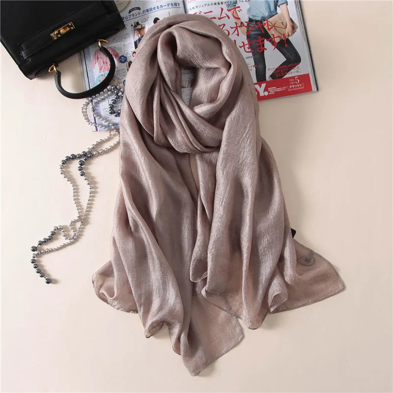 2023 Luxury Brand Women Fashion Scarf Plain Solid Silk Linen Shawls Scarves Summer Lady Bandanas Pashmina Foulard Hijab 180*90Cm