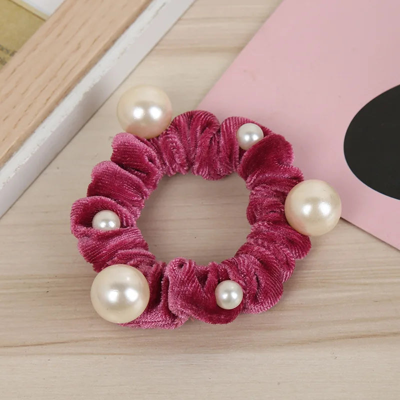 New Women arrival Velvet pearl Elastic Hair Ropes Scrunchies Girls' No Crease Hair Ties Women Hair Accessories