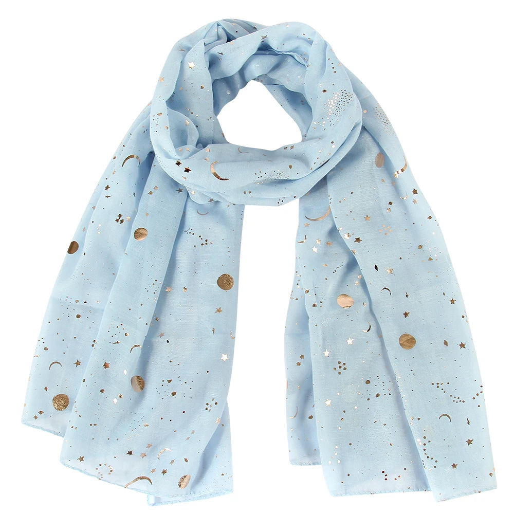 FOXMOTHER 2021 New Fashion Navy Star Moon Foil Gold Scarf For Womens Chirstmas Gifts