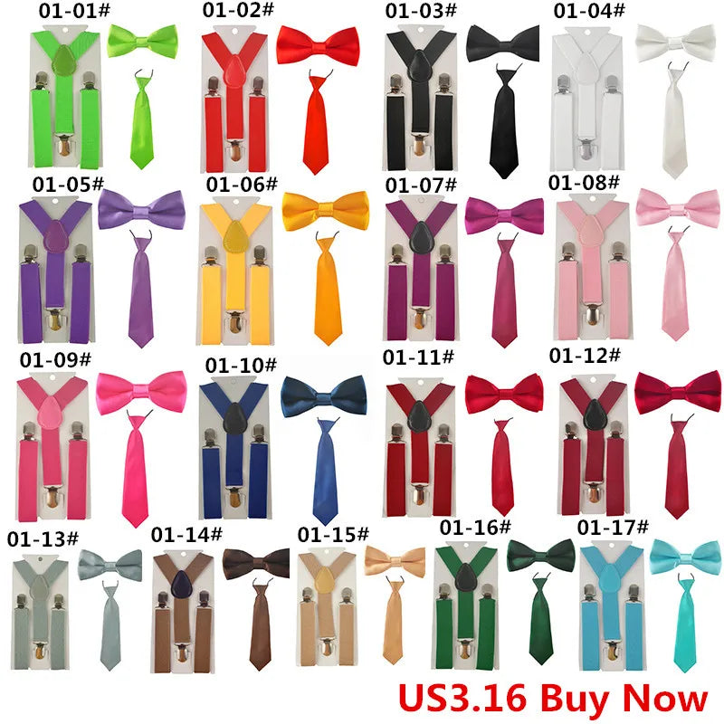 Fashion 3PCS School Boys girls Children Kids brace elastic Suspenders for shirt suspensorio Tie Bowties butterfly  Set TR0001