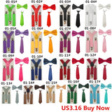 Fashion 3PCS School Boys girls Children Kids brace elastic Suspenders for shirt suspensorio Tie Bowties butterfly  Set TR0001