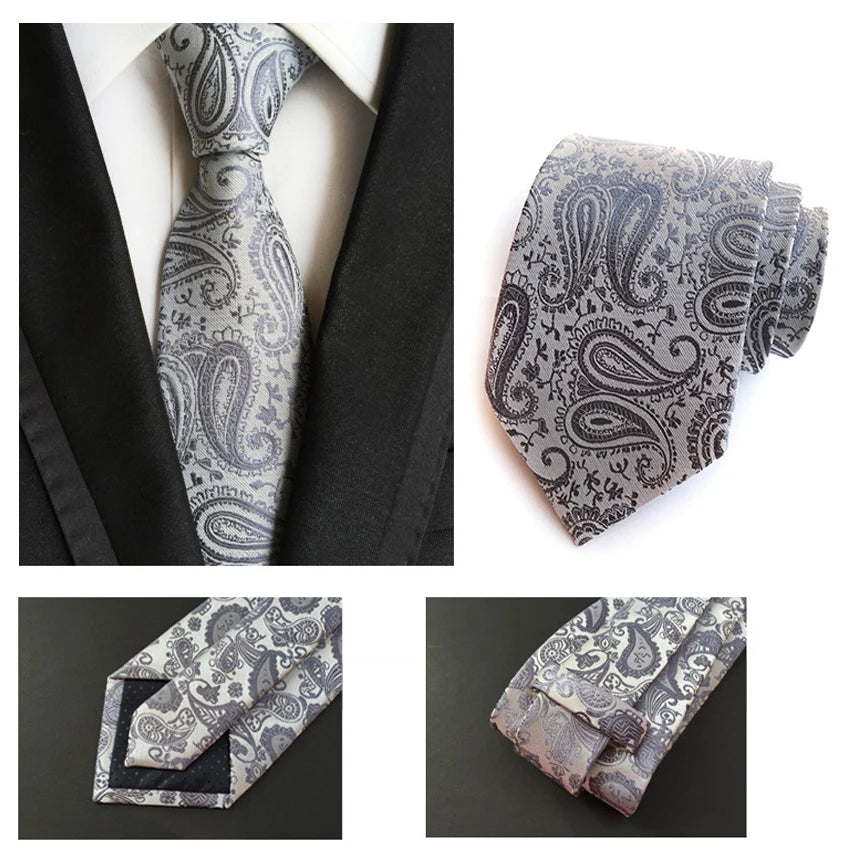 New Striped Silk Tie 8cm Luxury Paisley Necktie Red Bule Purple Polyester Neck Tie For Men Formal Business Wedding Party Ties