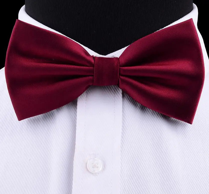 GUSLESON Silk Solid Pre-tied Bow Tie for Men Purple Black Yellow Double Fold Bow ties Waterproof Wedding Business Bowtie