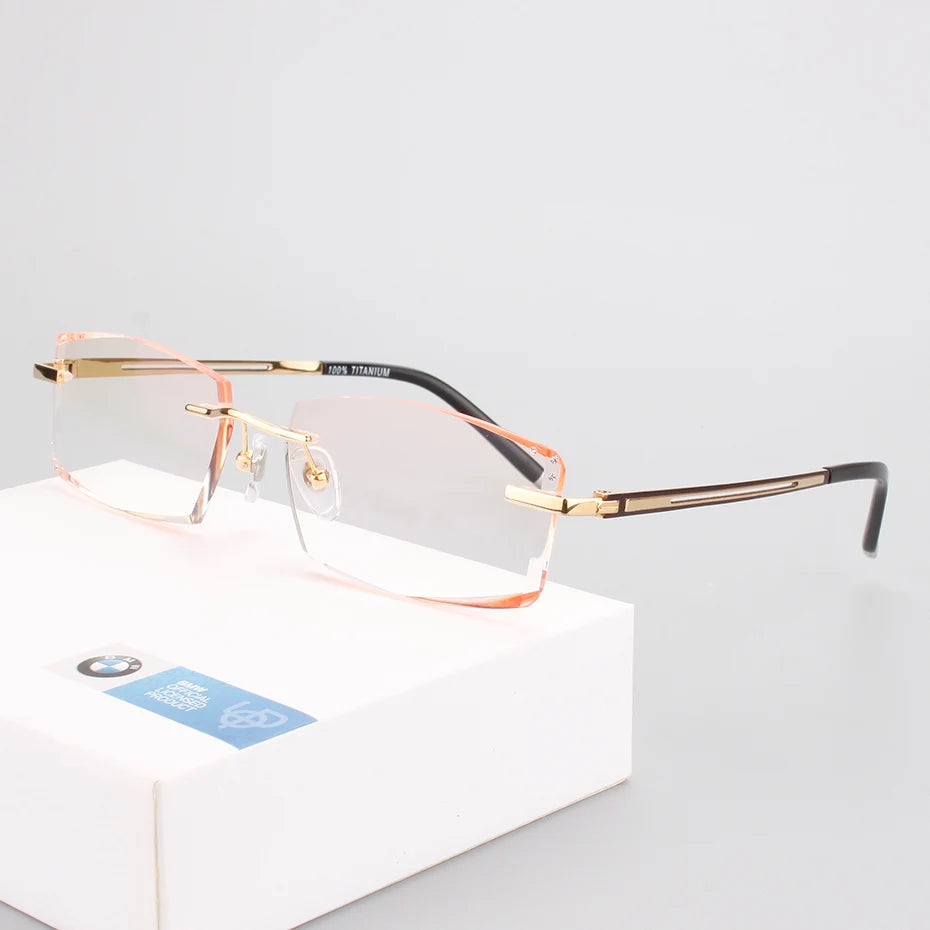 New Trimming Myopia Spectacle Optical Prescription Rimless Eyewear Frame Male Eyeglasses Pure Titanium Eye Glasses 097