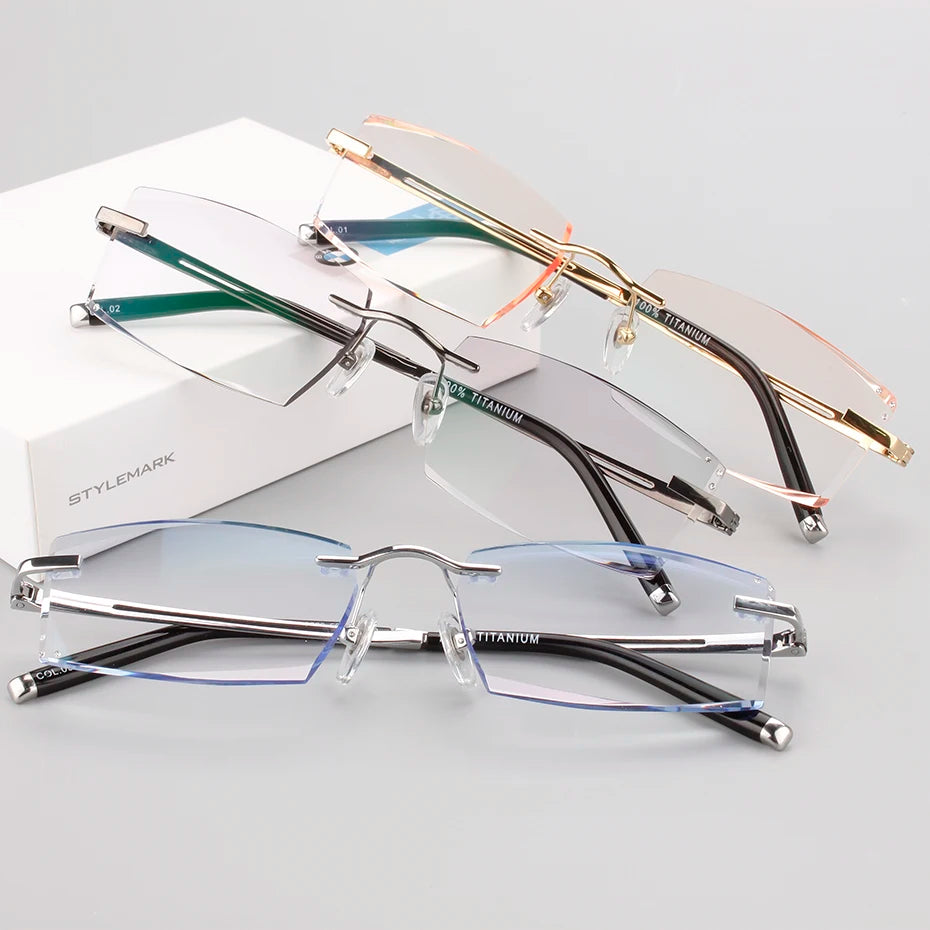 New Trimming Myopia Spectacle Optical Prescription Rimless Eyewear Frame Male Eyeglasses Pure Titanium Eye Glasses 097