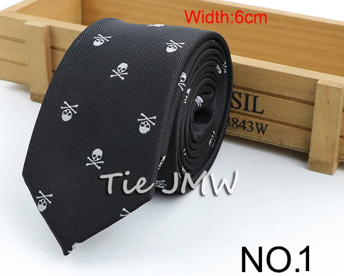 Skull Ties For Men New Casual Slim Classic Polyester Neckties Fashion Man Tie for Wedding Halloween Party Male tie Neckwear