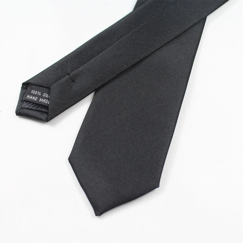 JEMYGINS Men's Tie 100% Silk Pure Black Tie 5cm Skinny Slim Tie High Quality Classic Business Casual Party Tie Wedding