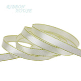 (25 yards/lot) Cream White Gold Ribbon high quality satin ribbons gift packaging