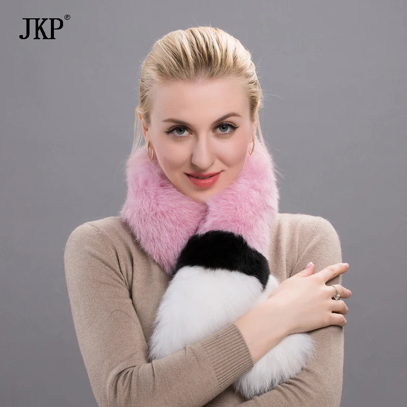 Winter Colourful Real Fur Scarves Women 100% Genuine Fox Fur Scarf Solid Shawl