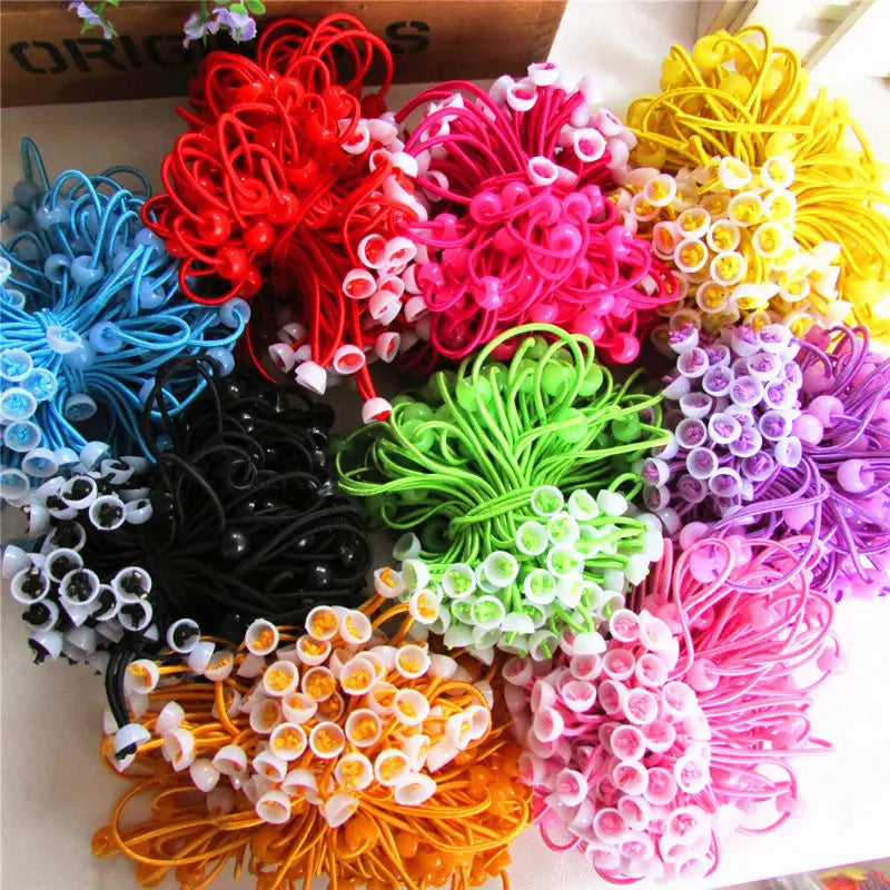 Korean Fashion Elastic Hair Bands DIY Flower Hairband Round Hoop Cute Ribbon Ball Scrunchies 100Pcs/Lot Girls Hair Accessories