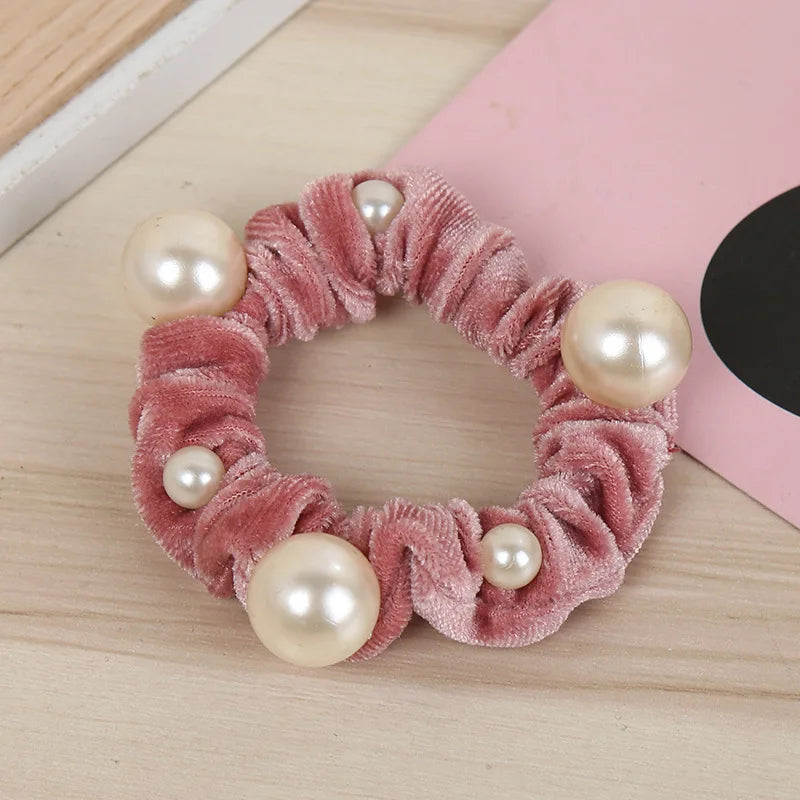 New Women arrival Velvet pearl Elastic Hair Ropes Scrunchies Girls' No Crease Hair Ties Women Hair Accessories