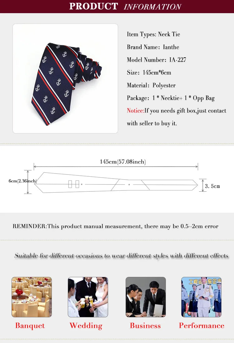 Luxury Men's Anchor Woven Pattern Ties for Men's Slim Neckties Polyester Jacquard Skinny Neck Tie Wedding Corbata Gravata Ties