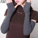 YSC Hot Sales women's Cashmere knitted female gloves 40cm 50cm 60 cm long arm Finger hole style High Quality Warm arm protection