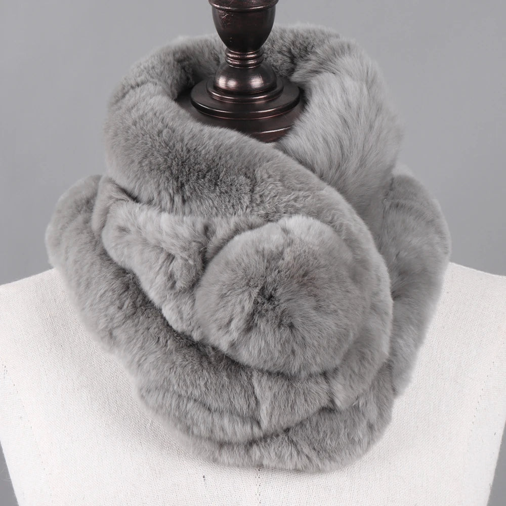 New Winter Natural Rex Rabbit Fur Ring Scarf Women Warm Real Rex Rabbit Fur Mufflers Russian Lady Genuine Rex Rabbit Fur Scarves