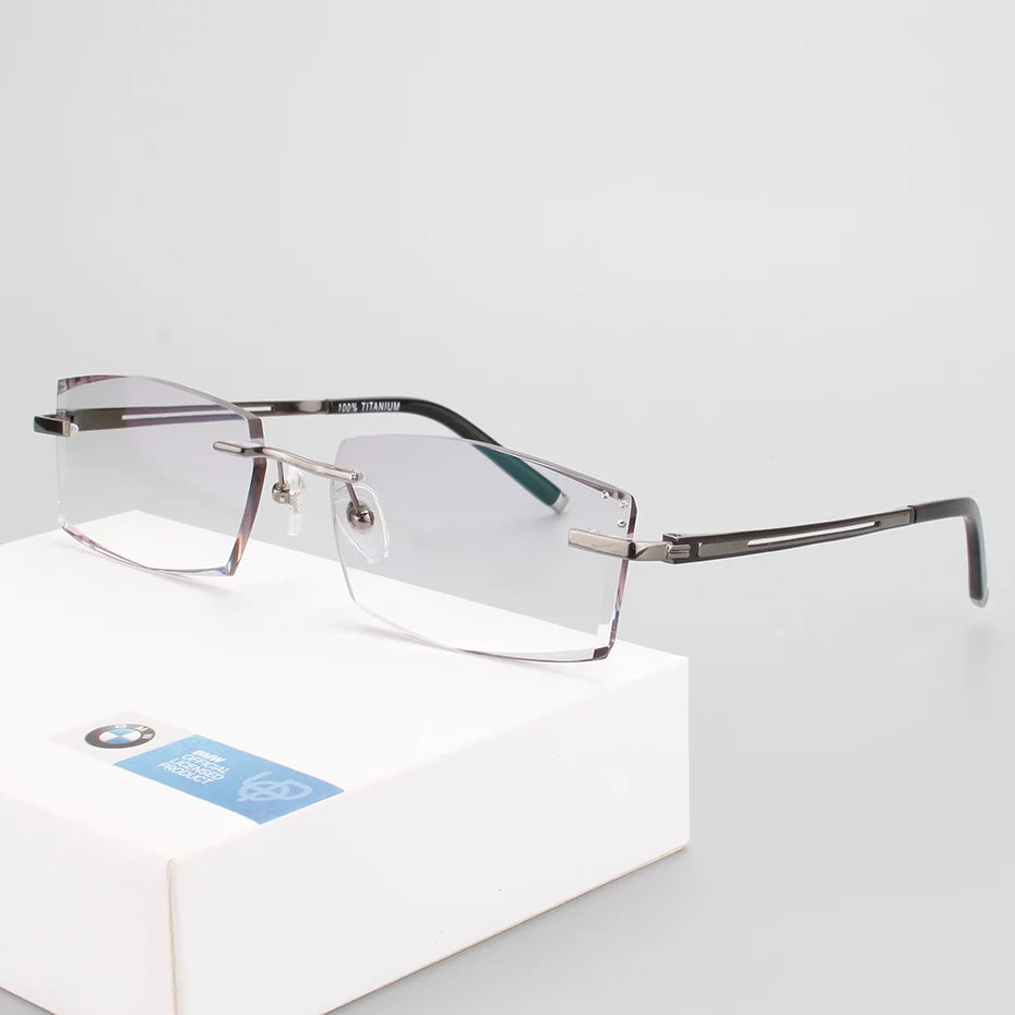 New Trimming Myopia Spectacle Optical Prescription Rimless Eyewear Frame Male Eyeglasses Pure Titanium Eye Glasses 097