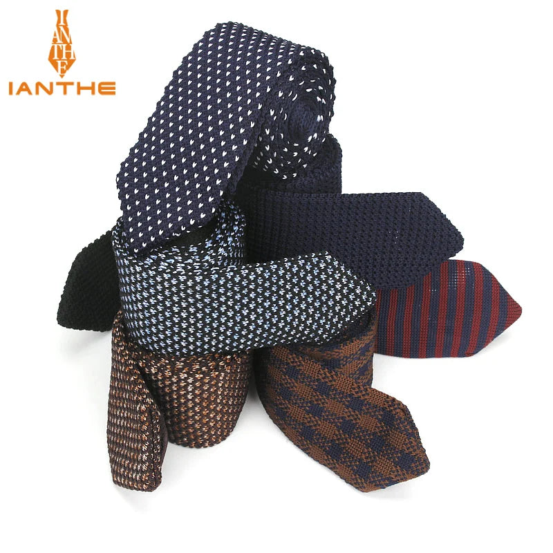 Fashion Slim Neck Tie Wedding Knitt Necktie for Men Skinny Knit Ties Man Gravata Candy Color Navy Narrow Knitted Slim Neckties