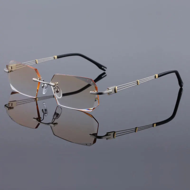 Reven Jate 58128 Pure Titanium Rimless Diamond Cutting Man Glasses Frame Optical Prescription Eyeglasses Men Eyewear Fashion