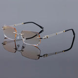 Reven Jate 58128 Pure Titanium Rimless Diamond Cutting Man Glasses Frame Optical Prescription Eyeglasses Men Eyewear Fashion