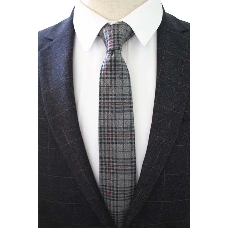 JEMYGINS Original High Quality Cotton 2.4'' Skinny Plaid Solid Cashmere Tie Wool Men Neck Tie For Youth Working Meeting