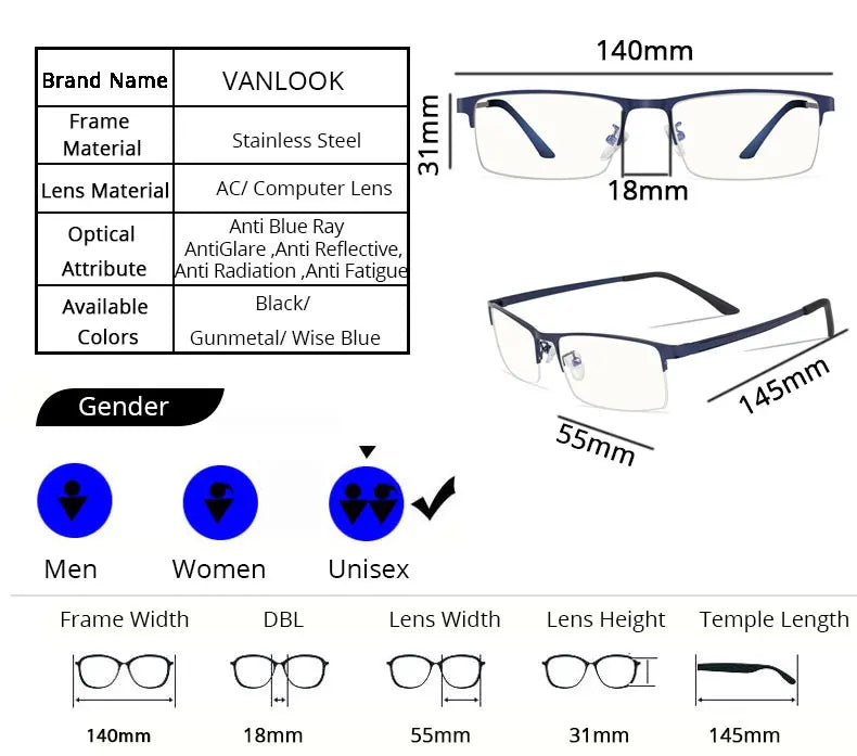 Men's Blue Light Blocking Glasses for Computer Eyeglasses Blaulicht Gaming Protection Blue Ray Goggles Anti Radiation Antiglare