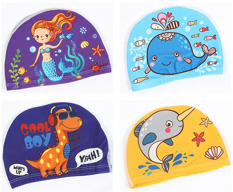 Children Cartoon Swimming Cap Kids Elastic Fabric Swiming Pool Water Sport Protect Ears Hat Swim Bathing Hats Caps Boys Girls
