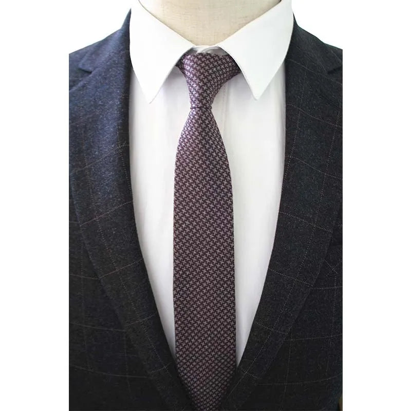 JEMYGINS Original High Quality Cotton 2.4'' Skinny Plaid Solid Cashmere Tie Wool Men Neck Tie For Youth Working Meeting