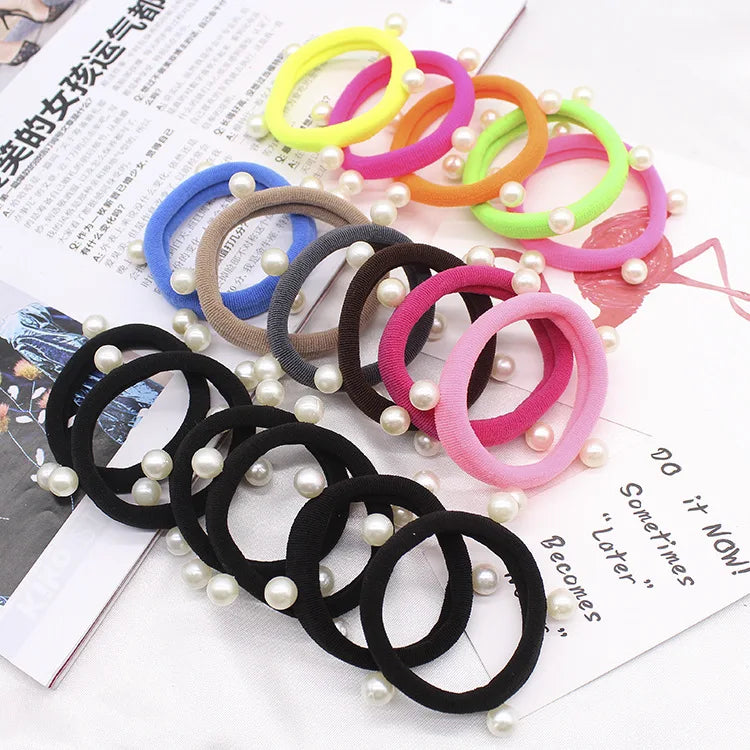 8 Pcs/lot Candy Fluorescence Colored Hair Holders High Quality Pearl Rubber Bands Hair Elastics Accessories Girl Women Tie Gum