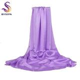 [BYSIFA] Ladies Plain Silk Scarf Shawl Navy Blue New Spring Autumn Elegant Solid Satin Long Scarves Women Summer Beach Cover-ups