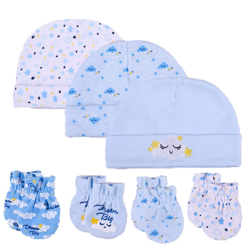 2022 Unisex Baby Hats+Gloves Headwear Cotton Solid Newborn Nightcap Fitted Baby Boys Girls Sets Print Cartoon Baby Accessories