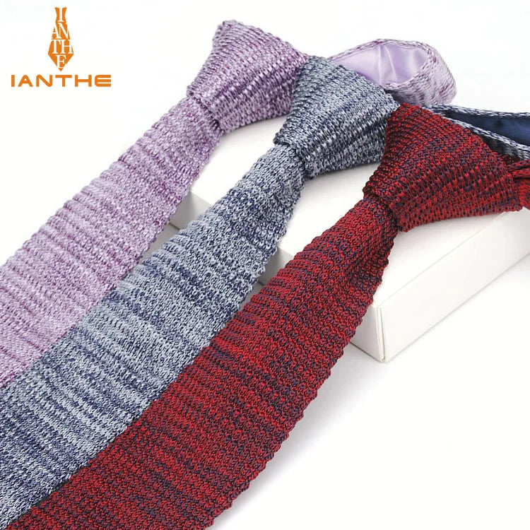 Fashion Slim Neck Tie Wedding Knitt Necktie for Men Skinny Knit Ties Man Gravata Candy Color Navy Narrow Knitted Slim Neckties