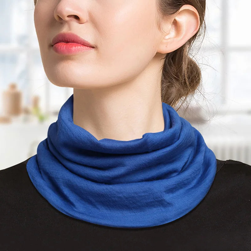 100% Wool Warm Sleeve Head And Neck Scarf Female Pure Colour Scarf Double Layer Knitted Neck Scarf In Autumn And Winter