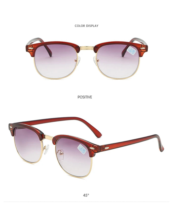 Men Women Students Myopia Sunglasses Metal Half Frame Nearsighted Gray Lens Glasses -0.5 -1 -1.5 -2 -2.5 -3 -3.5 -4 -4.5 -5 -6