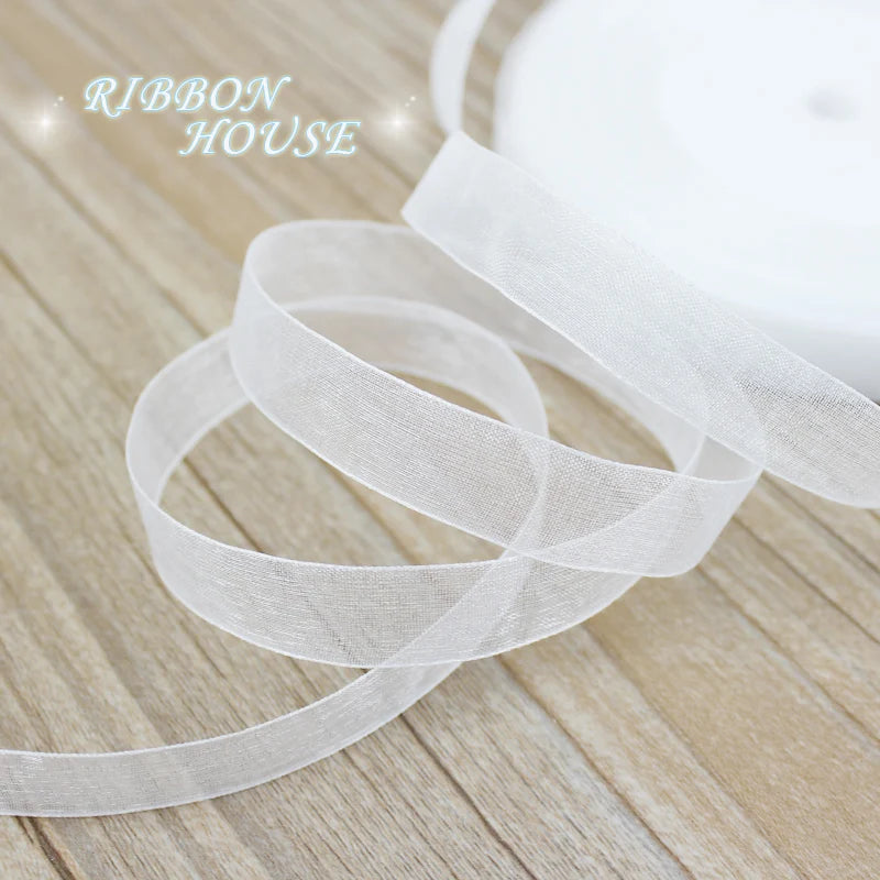 (50 yards/roll) 12/15/20/25/40/50mm Organza ribbons wholesale white gift wrapping decoration Christmas ribbons