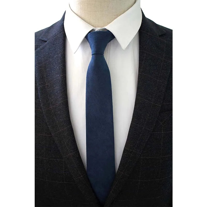 JEMYGINS Original High Quality Cotton 2.4'' Skinny Plaid Solid Cashmere Tie Wool Men Neck Tie For Youth Working Meeting