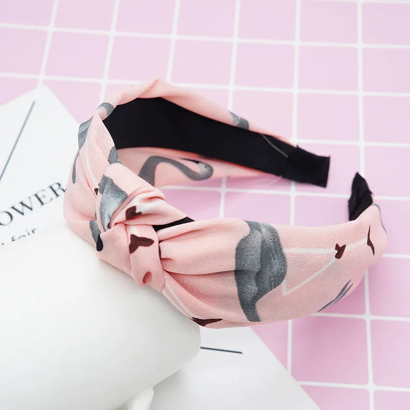 Fresh Fashion Turban Headbands Women Spring Summer Chiffon Headband Head Wrap Wide Flamingo Hair Accessories Cotton Headband