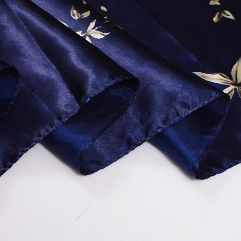 [BYSIFA] Navy Blue Chinese Roses Large Square Scarves New Female Elegant Large Silk Scarf Fashion Ladies Accessories 90*90cm