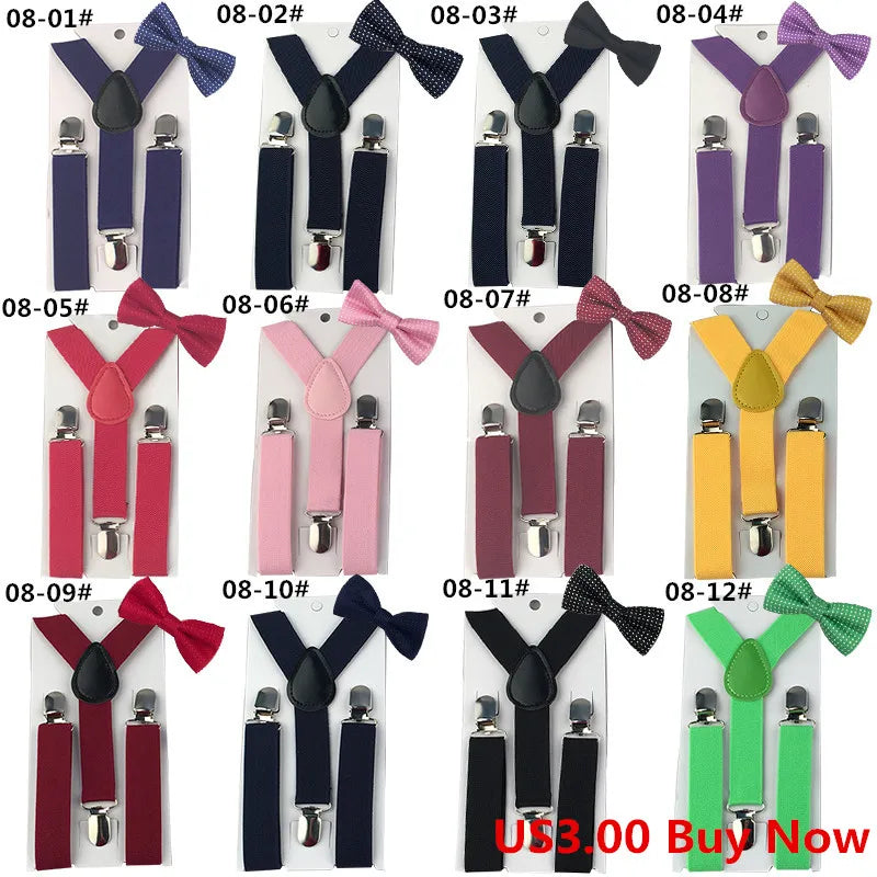 Fashion 3PCS School Boys girls Children Kids brace elastic Suspenders for shirt suspensorio Tie Bowties butterfly  Set TR0001