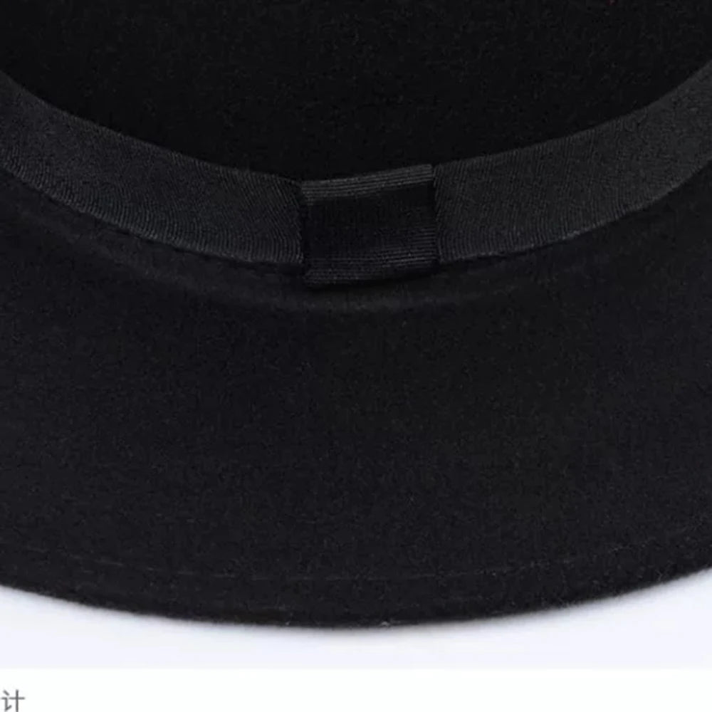 New Classic Solid Color Felt Fedoras Hat Belt for Men Women Blend Jazz Cap Wide Brim Simple Church Derby Flat Top Hat Mujer