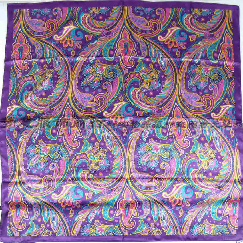 Spring And Autumn Female Satin Scarf,Big Square Scarves Hijabs Printed,Women Scarf,Purple Polyester Silk Scarf Shawl 90*90cm