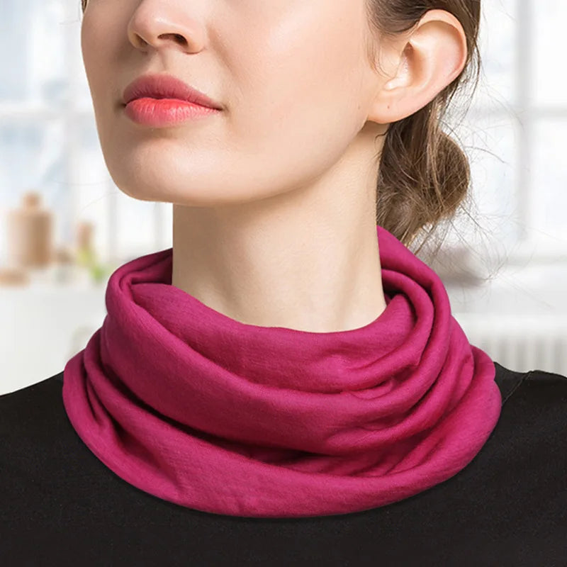 100% Wool Warm Sleeve Head And Neck Scarf Female Pure Colour Scarf Double Layer Knitted Neck Scarf In Autumn And Winter