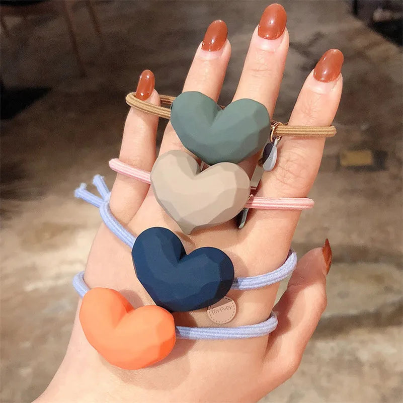 Girls Cute Heart Elastic Hair Bands Korean Hair Ties Hair Bow  Scrunchies Rubber Ponytail Holder Women Hair Accessories