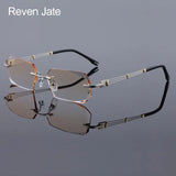 Reven Jate 58128 Pure Titanium Rimless Diamond Cutting Man Glasses Frame Optical Prescription Eyeglasses Men Eyewear Fashion