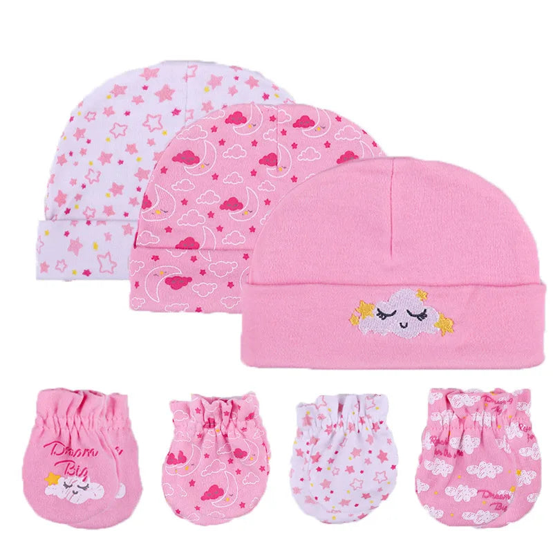 2022 Unisex Baby Hats+Gloves Headwear Cotton Solid Newborn Nightcap Fitted Baby Boys Girls Sets Print Cartoon Baby Accessories