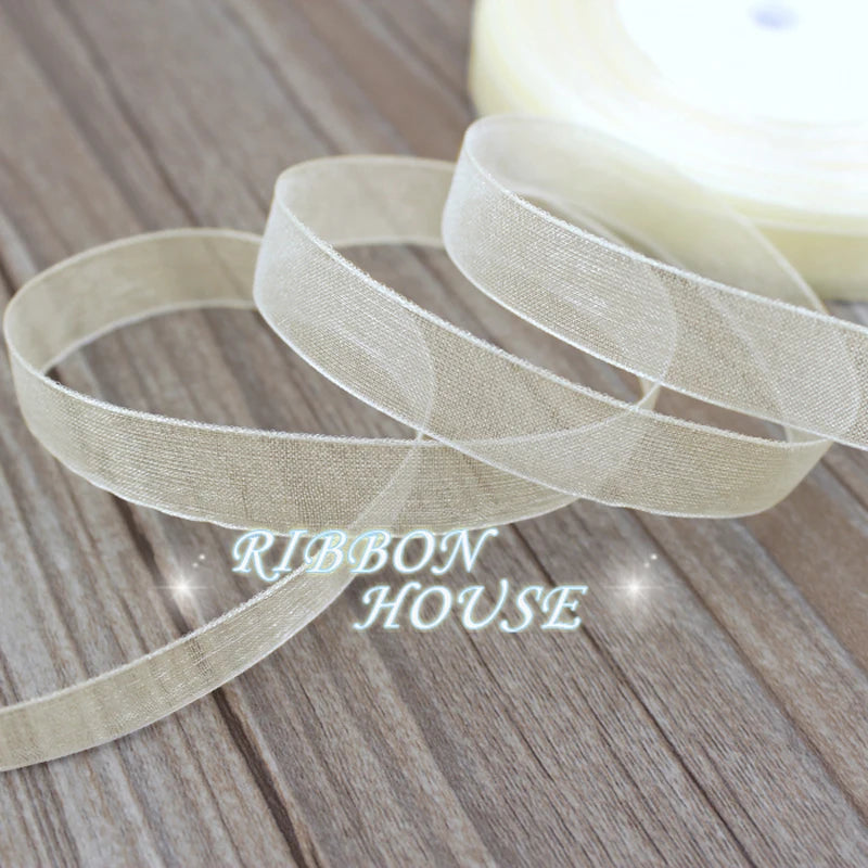 (50 yards/roll) Beige Organza Ribbons wholesale gift wrapping decoration Christmas ribbons 12/15/20/25/40/50mm