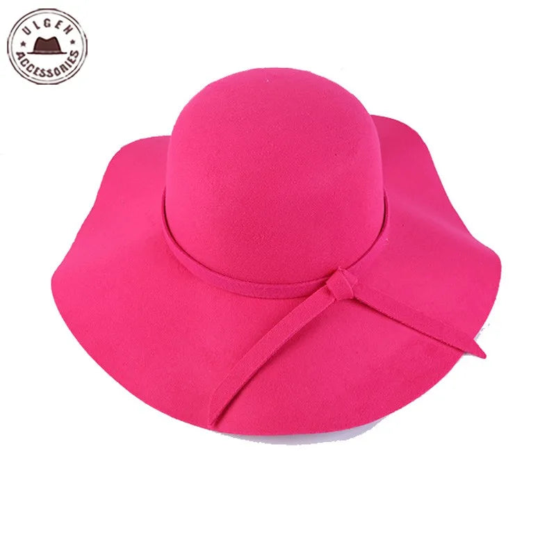 Fashion Winter Fedora Hats for Women Hat Vintage Bowler Jazz Top Cap Felt Wide Brim Floppy Sun Beach Cashmere Church Caps