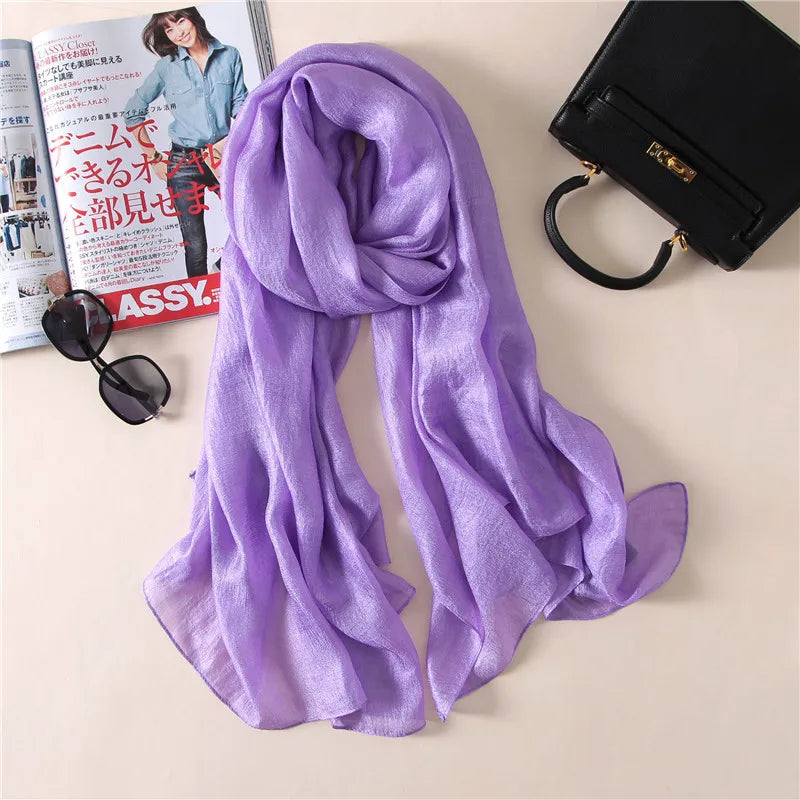 2023 Luxury Brand Women Fashion Scarf Plain Solid Silk Linen Shawls Scarves Summer Lady Bandanas Pashmina Foulard Hijab 180*90Cm