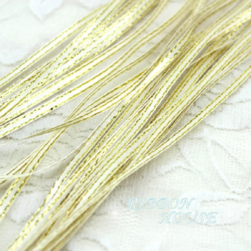 (40 meters/lot) 1/8'' (3mm) Gold Edge Satin ribbons wholesale