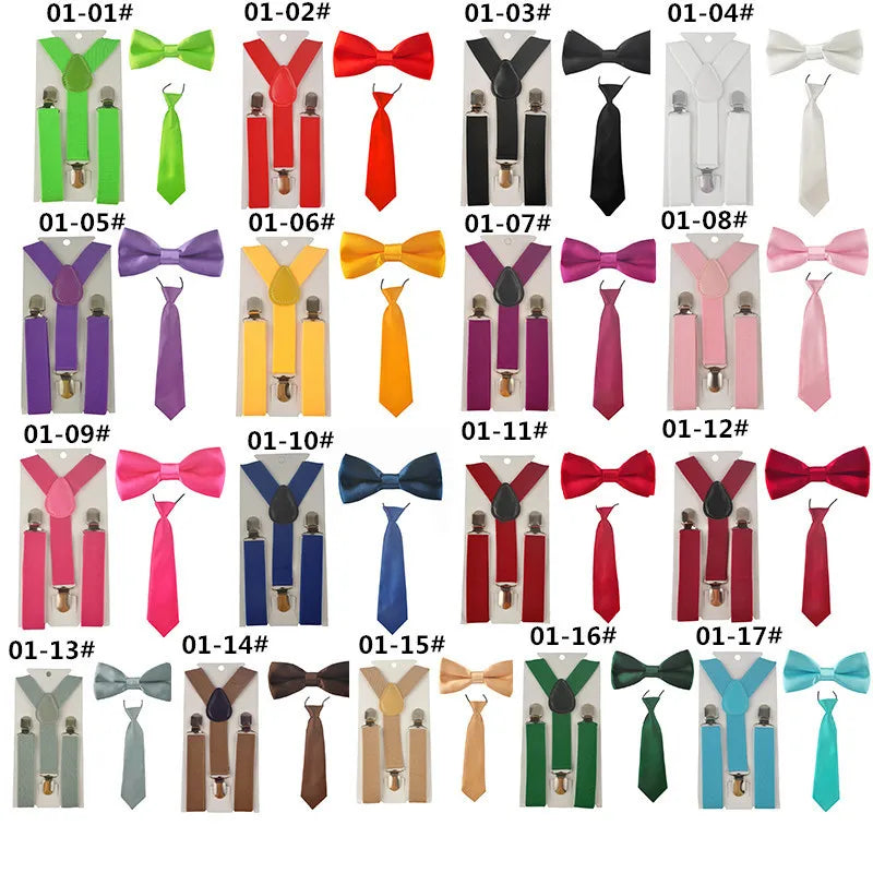 Fashion 3PCS School Boys girls Children Kids brace elastic Suspenders for shirt suspensorio Tie Bowties butterfly  Set TR0001