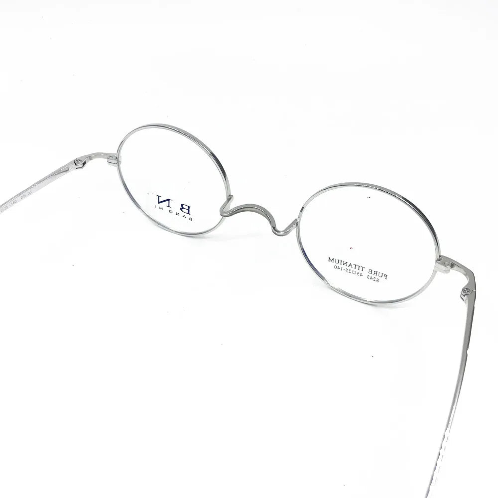 Pure Titanium Vintage 45mm Small Round Eyeglass Frames Full Rim Rx able Glasses